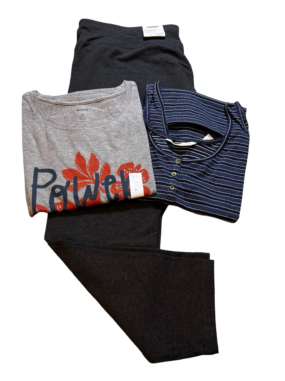 Bundle‎ Sonoma Women’s Plus size 3X Leggings Graphic Tee & Striped Tank Top NWT